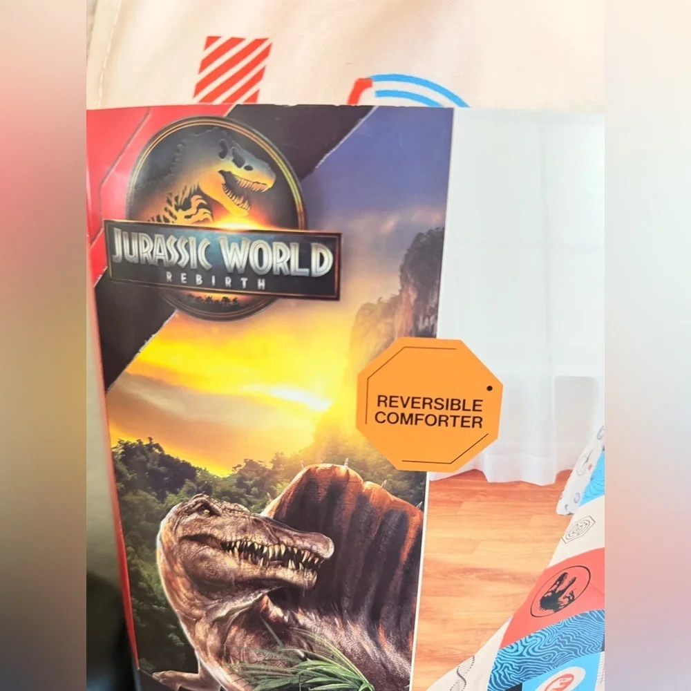 Jurassic World Kids 2 Piece Blue Orange Reversible Dinosaur Comforter